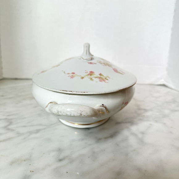 Antique Victoria Austria Serving Bowl 10" Oval Covered Fine China Floral - Picture 4 of 12